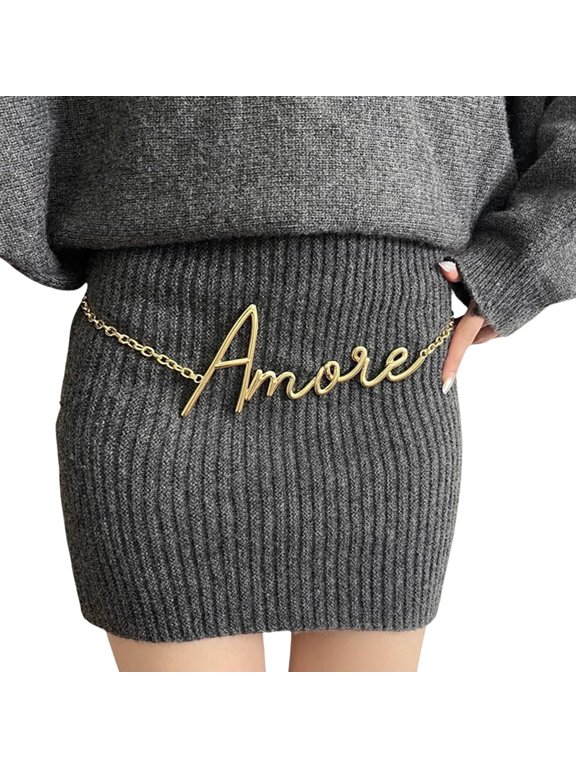 Women's Vintage Gold Letter Waist Chain, Fashion Adjustable Minimalist Metal Body Belt for Dress Pants with Initial Pendant
