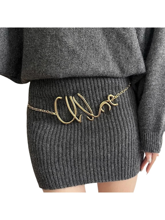 Women's Vintage Gold Letter Waist Chain, Fashion Adjustable Minimalist Metal Body Belt for Dress Pants with Initial Pendant