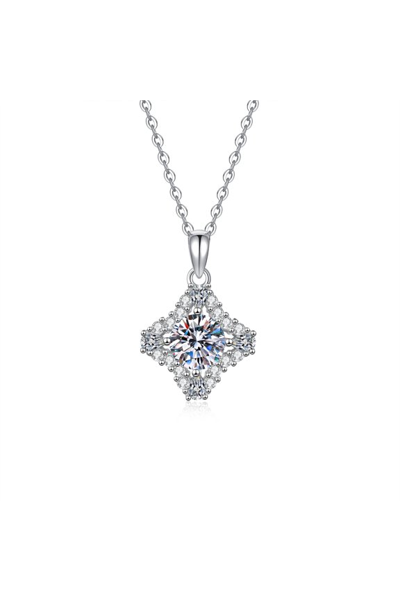 's 925 sterling silver four-pointed star necklace: luxurious yet stylish, featuring a 1-carat D-color laboratory-grown diamond pendant.