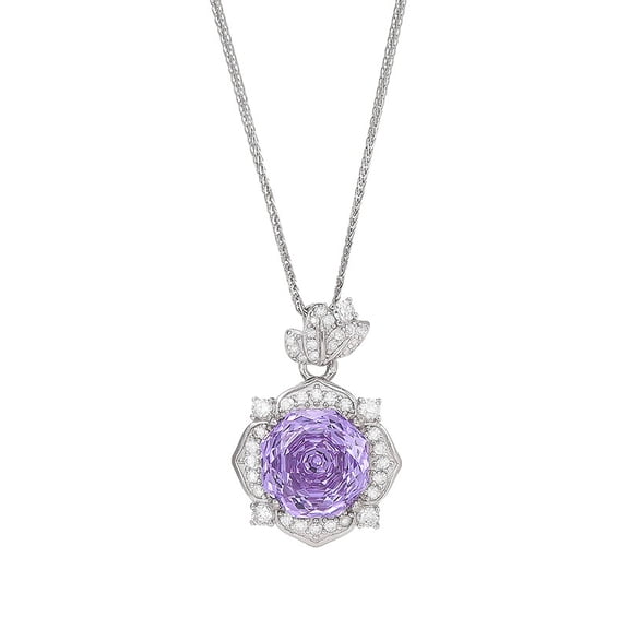 Leander's 925 sterling silver purple rose necklace with an ice flower zircon pendant is a luxurious yet stylish clavicle necklace perfect for everyday wear and gatherings.