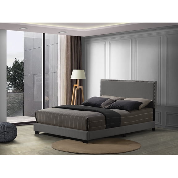 Leandros Light Gray Fabric Queen Bed