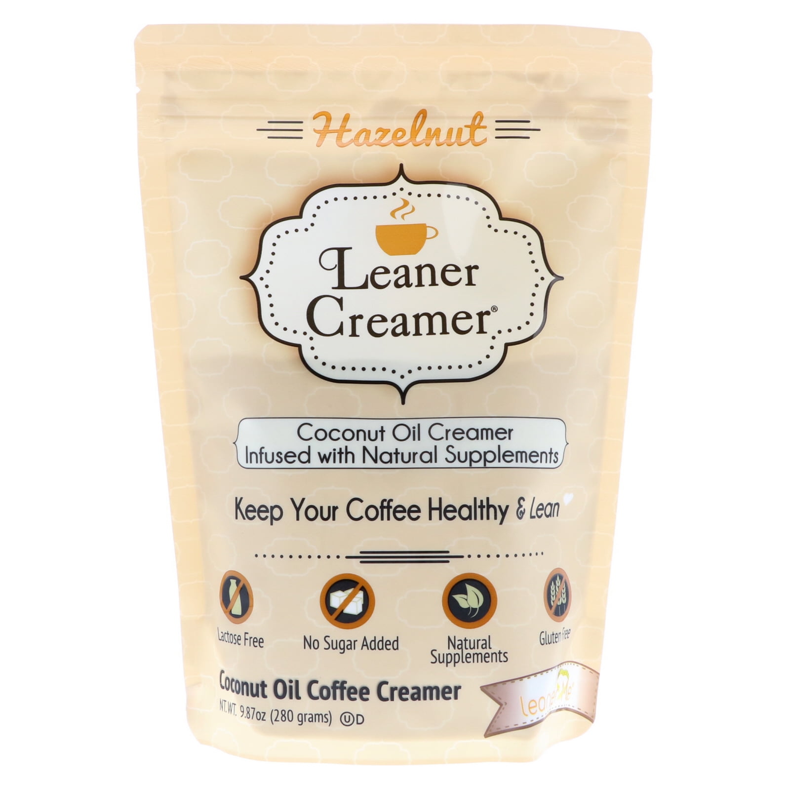 Leaner Creamer, Powdered Coffee Creamer, Hazelnut Flavor Creamer, 9.87 ozs Pouch