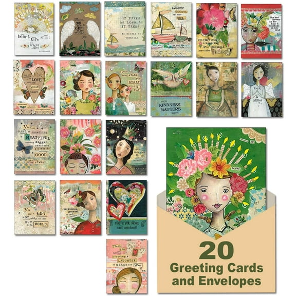 Leanin' Tree The Art of Kelly Rae Roberts - Made in USA - 20 All Occasion Cards Assortment Box with Envelopes, Greeting Cards Assortment Box, Includes Birthday, Thank You, Blank, Get Well, Sympathy