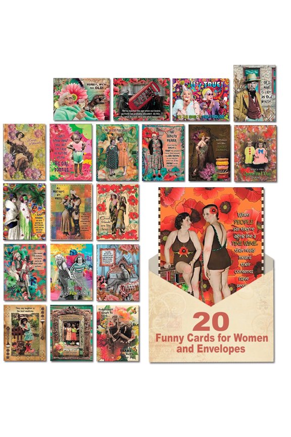 , Classy, Sassy & Smart-assy, All Occasion Cards Assortment Box with Envelopes, Greeting Cards Assortment Box, Birthday Cards Bulk (20 Funny Cards, 22 Colorful Envelopes)
