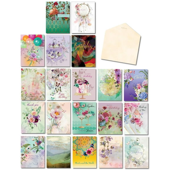 Leanin' Tree A Formal Affaire - Made in USA - 20 Assorted Cards with Envelopes All Occasion - Greeting Cards Assortment Box - Cute Stationary Set for Women, Includes Birthday, Thank You, Blank & More