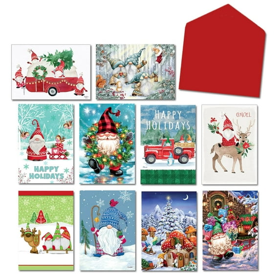 Leanin' Tree, Gnome for the Holidays, Boxed Christmas Cards, Assorted Christmas Cards, Christmas Cards Boxed with Envelopes, (20 Xmas Cards, 22 Envelopes)