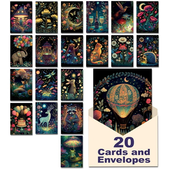 Leanin' Tree Night Garden - Made in USA - 20 All Occasion Cards Assortment Box with Envelopes, Greeting Cards Assortment Box, Includes Birthday, Thank You, Blank, Encouragement, Anniversary and more