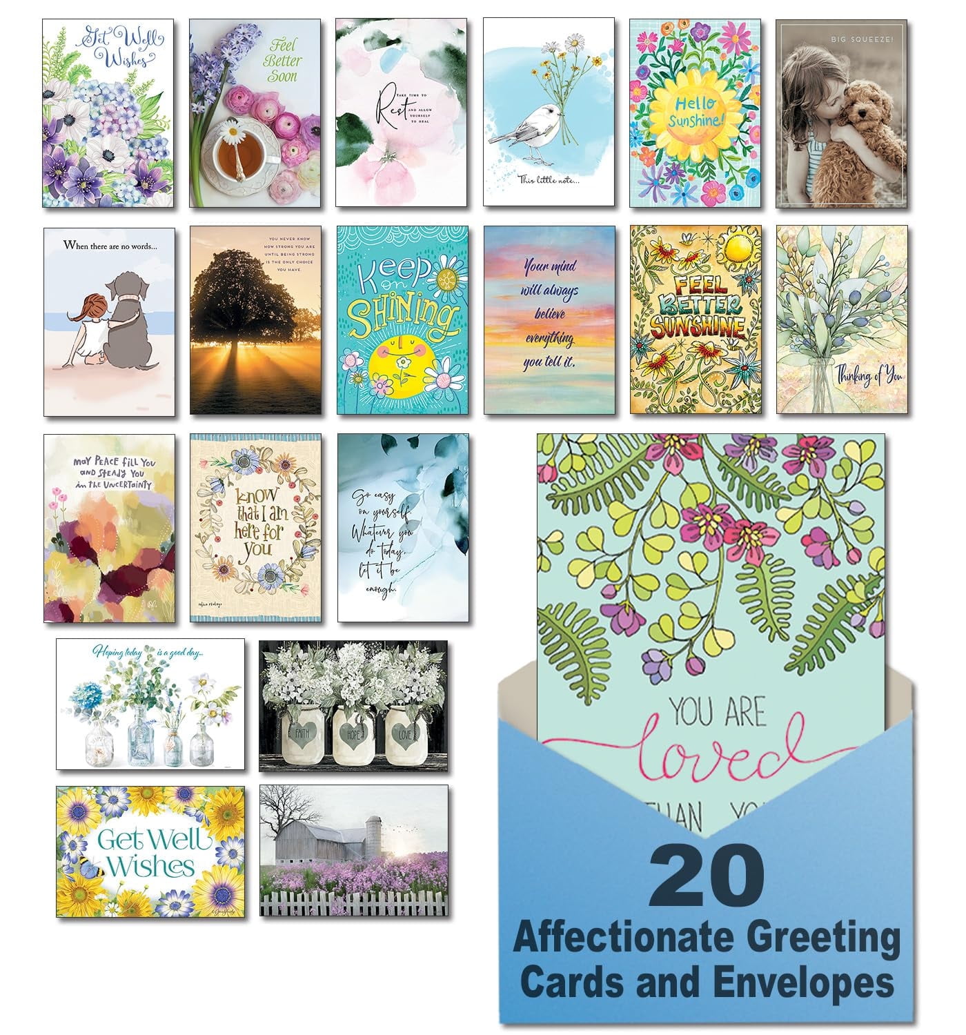 Leanin' Tree, Words of Hope and Healing, Greeting Cards Assortment Box, Get  Well Cards, Thinking of You Cards, Blank Cards (20 Cards, 22 Envelopes), image size:1400x1500