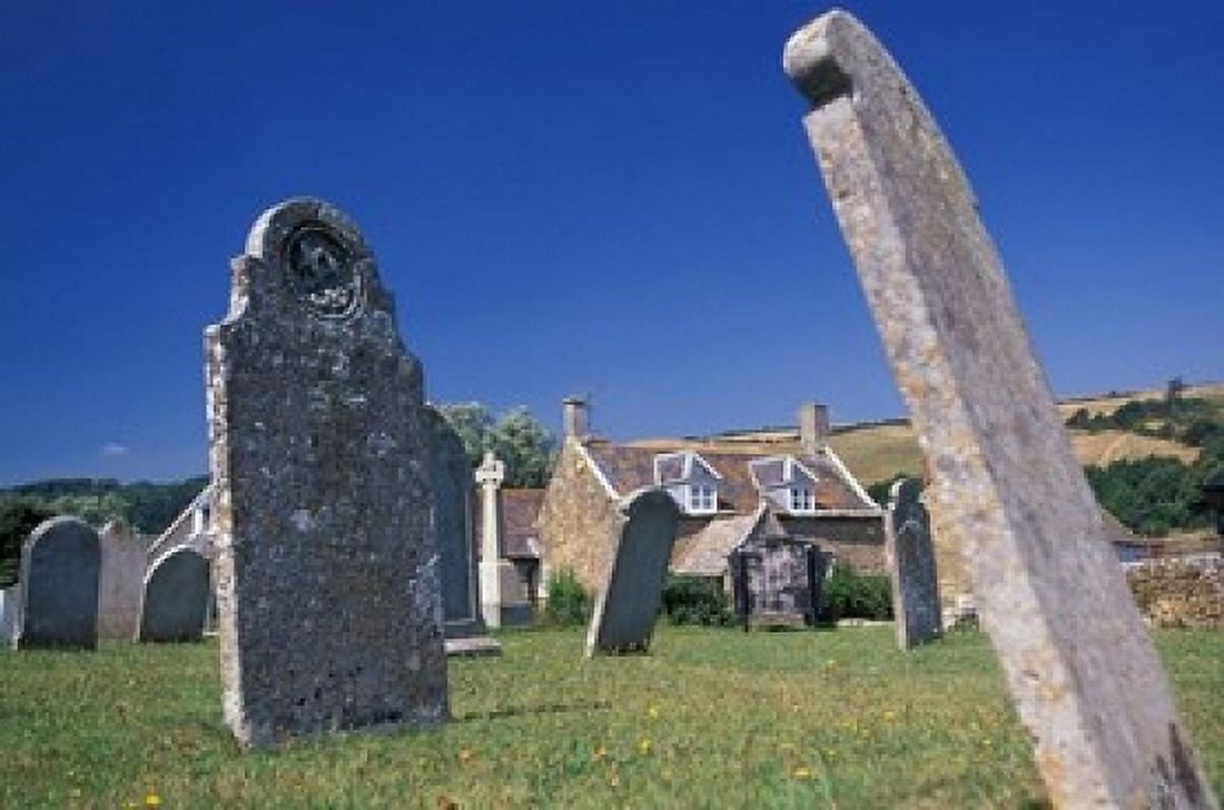 Leaning Gravestones in Cemetery Abbotsbury Dorset England Canvas Art - Nik Wheeler DanitaDelimont (24 x 15)