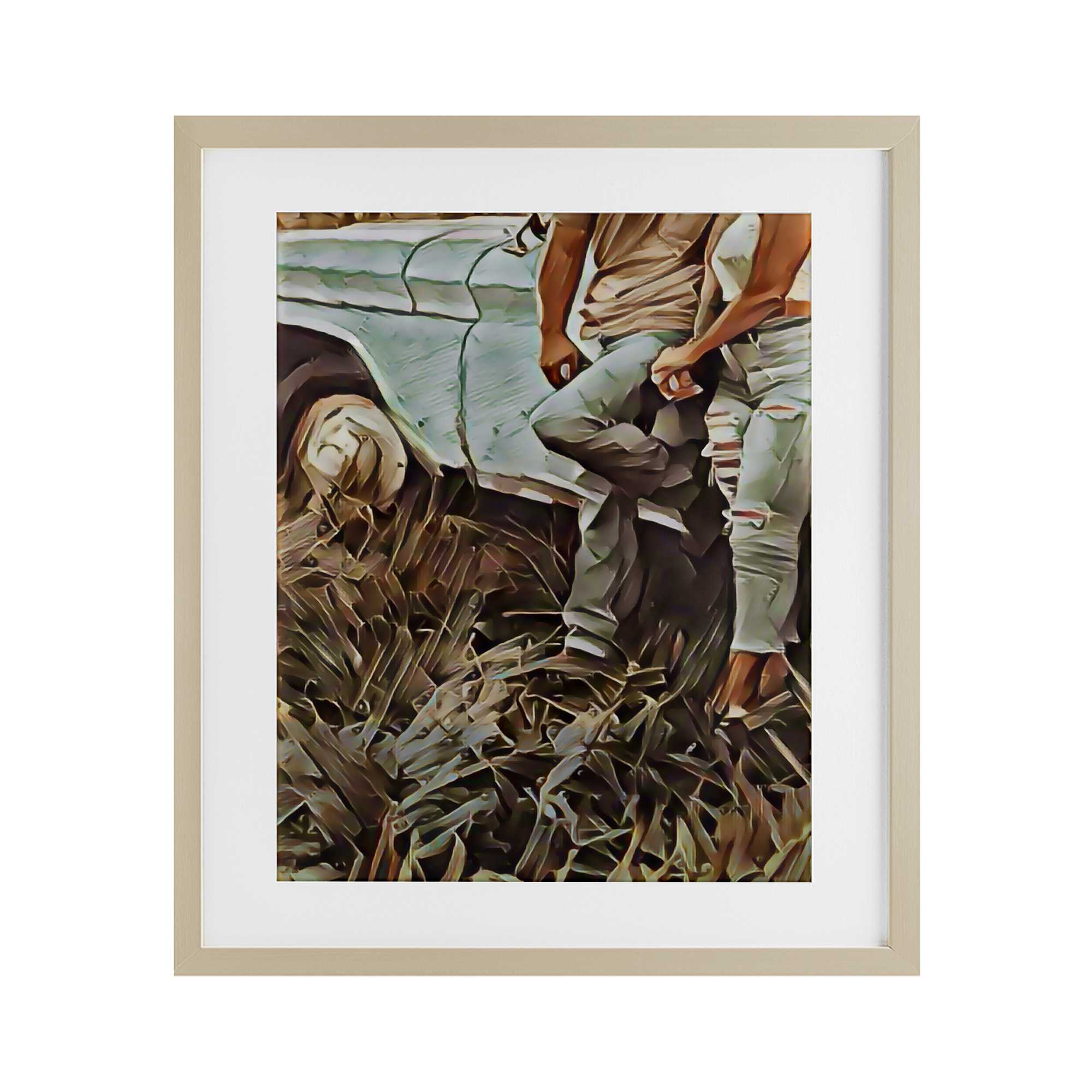 Leaning In Kisses Birch Framed Print Under Glass, design by Jesse Keith