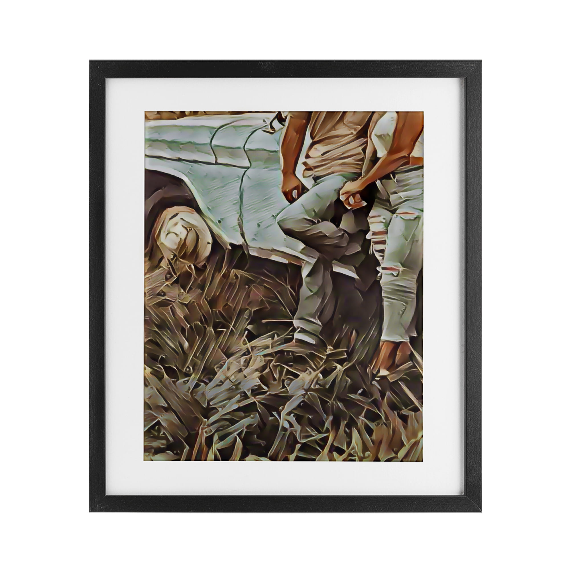 Leaning In Kisses Black Framed Print Under Glass, design by Jesse Keith