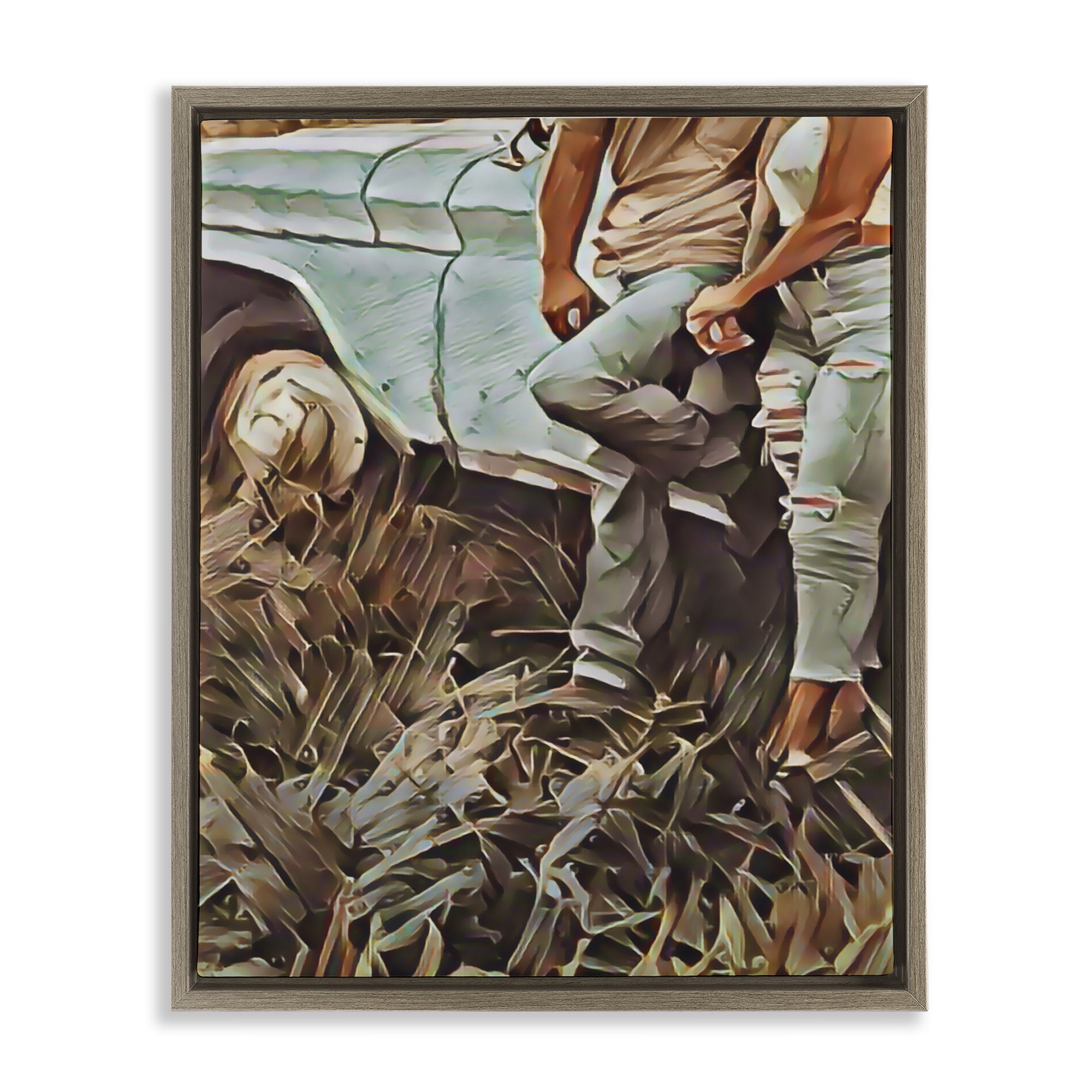 Leaning In Kisses Brown Framed Floater Canvas Wall Art, design by Jesse Keith