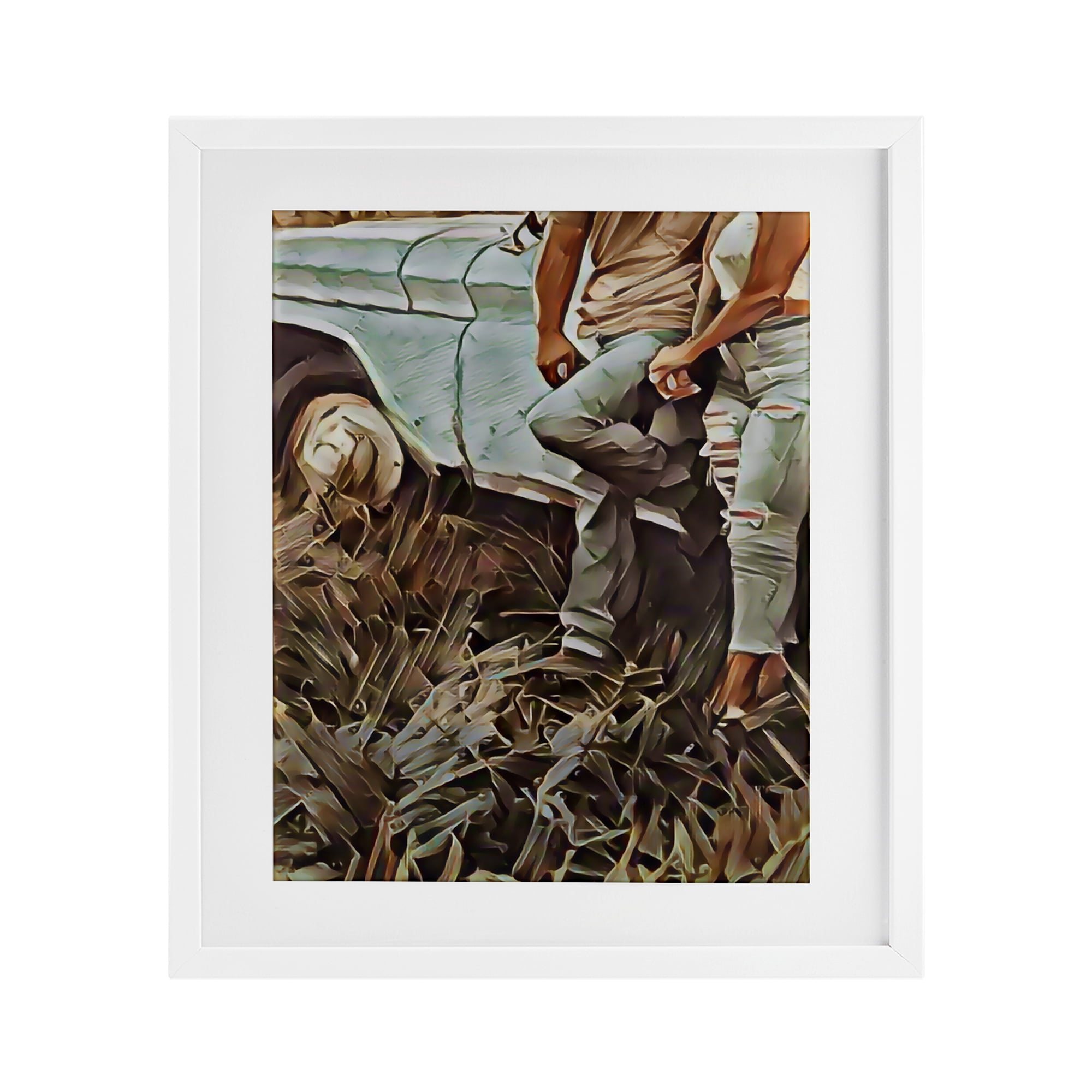 Leaning In Kisses White Framed Print Under Glass, design by Jesse Keith