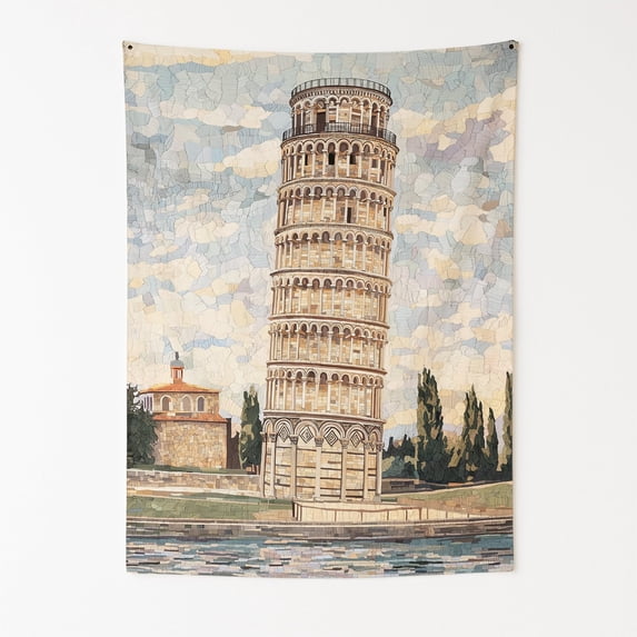 Leaning Tower Elegance Wall Tapestry for Bedroom by DC | Italian-Inspired Tapestry Wall Hanging & Aesthetic Decor for Dorm, Living Room, Picnic & Home | 39"x52"