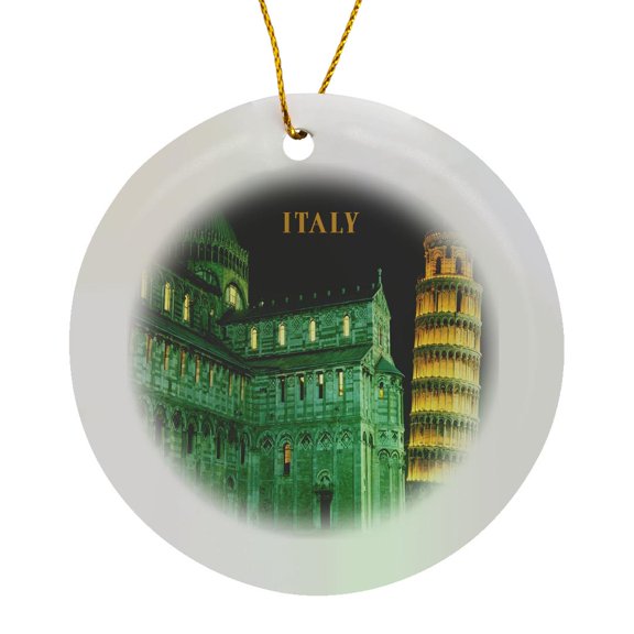 3drose, Leaning Tower of Pisa Italy Lit at Night, Circle Porcelain Ornament