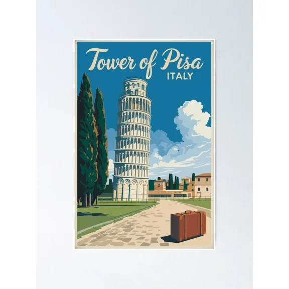 Leaning Tower Of Pisa Italy Travel Art Vintage Poster Home Decor Office Wall Art