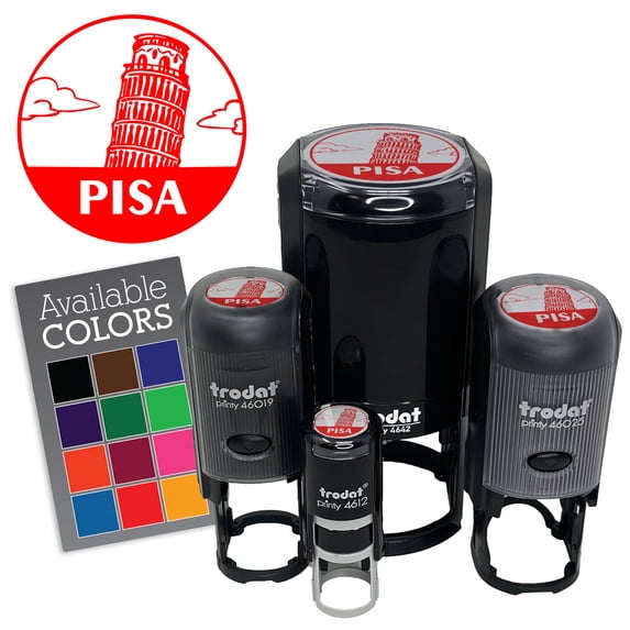 Leaning Tower of Pisa Italy Landmark Destination Circle Self-Inking Rubber Stamp for Stamping Ink Stamper Crafting Planners - 3/4 Inch Small - Fuchsia Ink