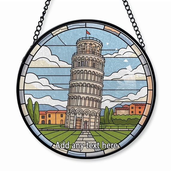 Leaning Tower of Pisa Italy Stained Glass Suncatcher Window Hanging – Christmas 2025 Window Hanging Keepsake for Travel Adventures, Great Gift for Families, Friends or Couples