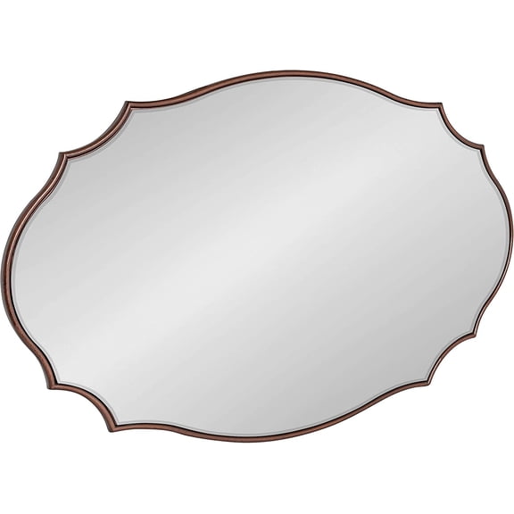 Leanna Glam Oval Mirror, 24 x 36, Bronze, Modern Scalloped Mirror for Wall