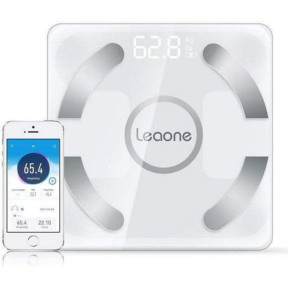 Leaone Bluetooth Body Fat Scale Usb Rechargeable Smart Digital Bathroom Weight Scale Body Composition Analyzer With Ios & Android App for Body Weight, Fat, Water, Bmi, Bmr, Muscle Mass (White)