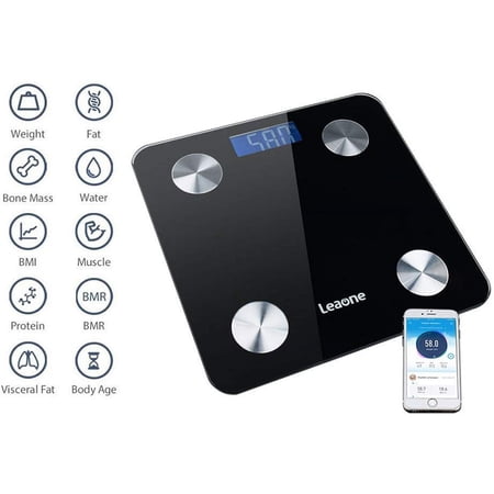 Leaone Scale Digital Weight and Body Fat, Smart Bluetooth Body Weight Bathroom Scale with Step-on Technology iOS and Android App Monitoring, 400lbs Scale (White)