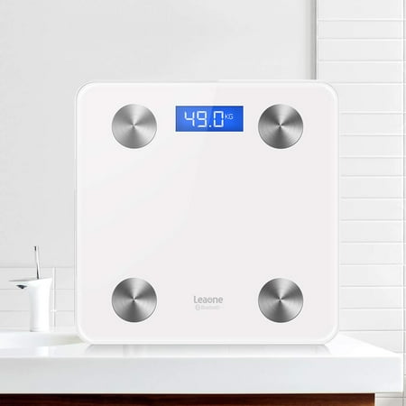 Leaone Scale Digital Weight and Body Fat, Smart Bluetooth Body Weight Bathroom Scale with Step-on Technology iOS and Android App Monitoring, 400lbs Scale (White)