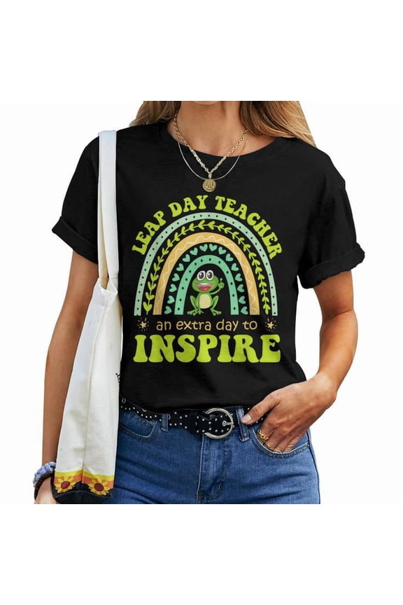 Leap Day Teacher February 29th Graphic Tee Women Adult Cotton Shirt for Educators, Fun Classroom Celebration Outfit, Unique Gift Idea for Teaching Professionals, Size S, Color Black