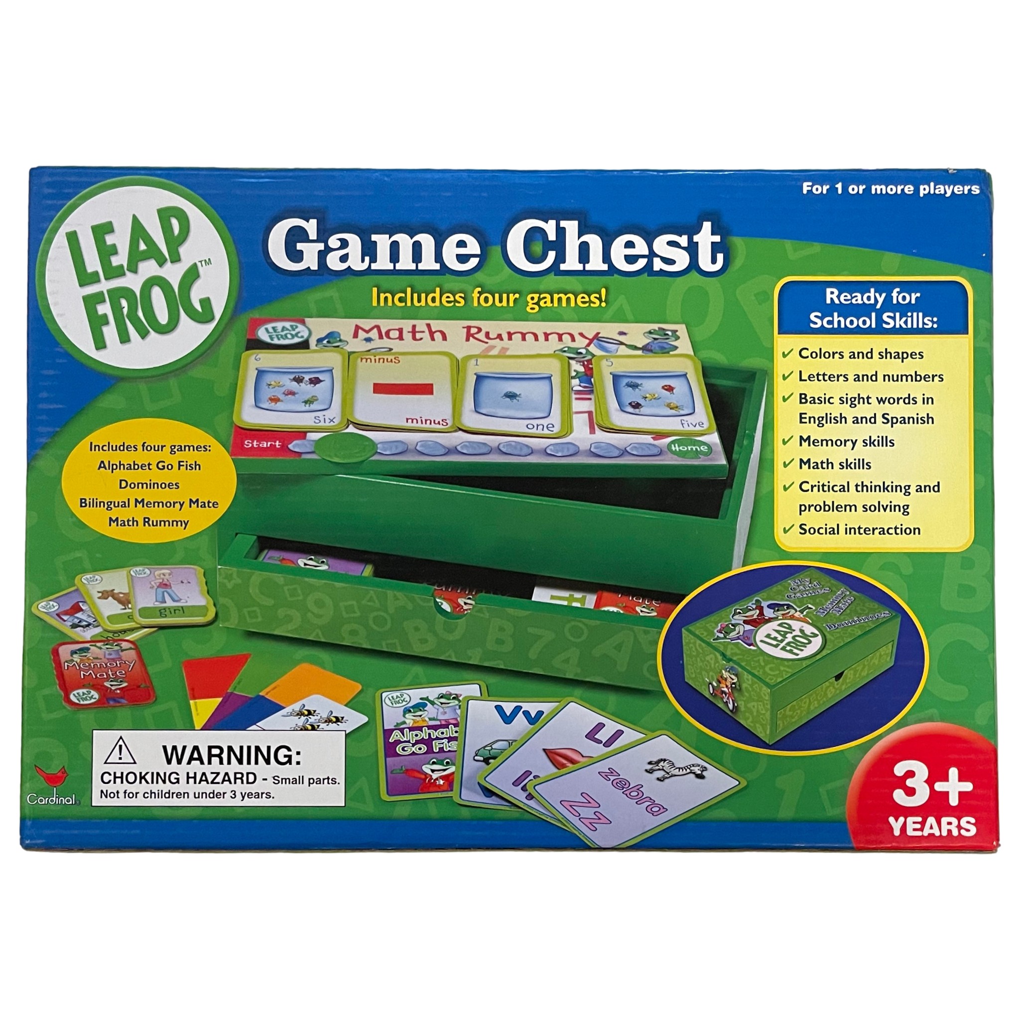 Leap Frog Game Chest with 4 Games Dominoes Math Rummy Alphabet Go Fish Wood Box - image 1 of 2