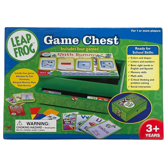 Leap Frog Game Chest with 4 Games Dominoes Math Rummy Alphabet Go Fish Wood Box