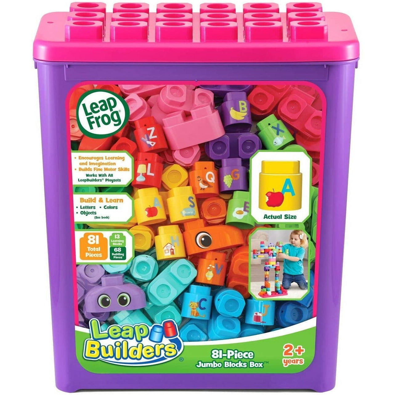 LeapBuilders 81-Piece Jumbo Blocks Box (Pink)
