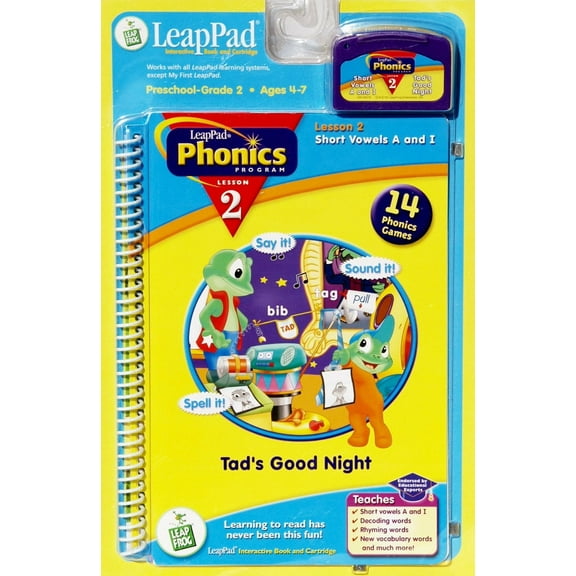 LeapPad Phonics Program Lesson 2: Short Vowels A and I: Tad's Good Night: Book and Cartridge