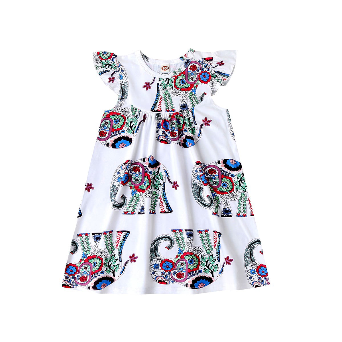 Leapair Toddler Girl Summer Flying Sleeve Cute Elephant Print Children's  Dress 