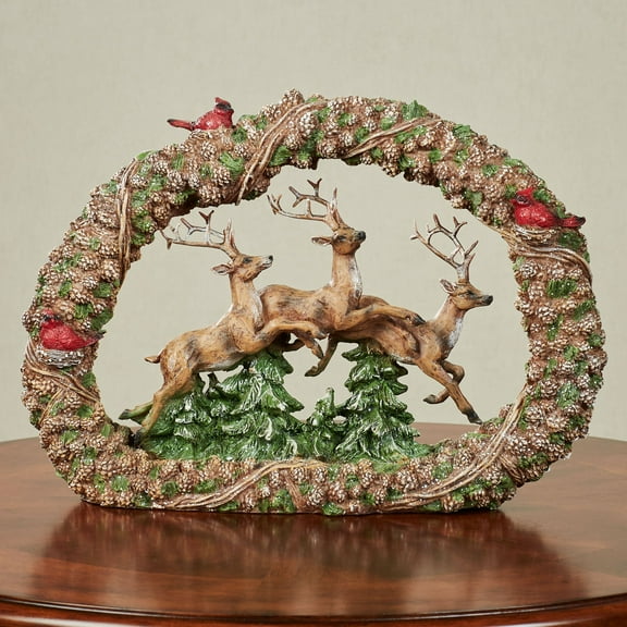 Leaping Deer Scene Sculpture Brown 15"W x 4"D x 11"H