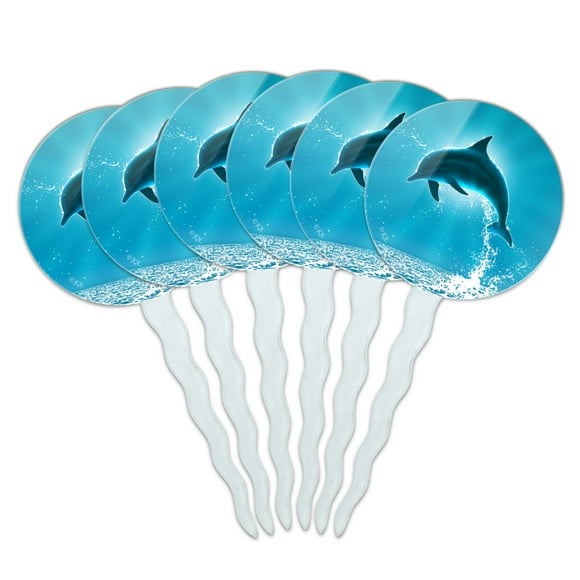 Leaping Dolphin Ocean Light Cupcake Picks Toppers Decoration Set of 6