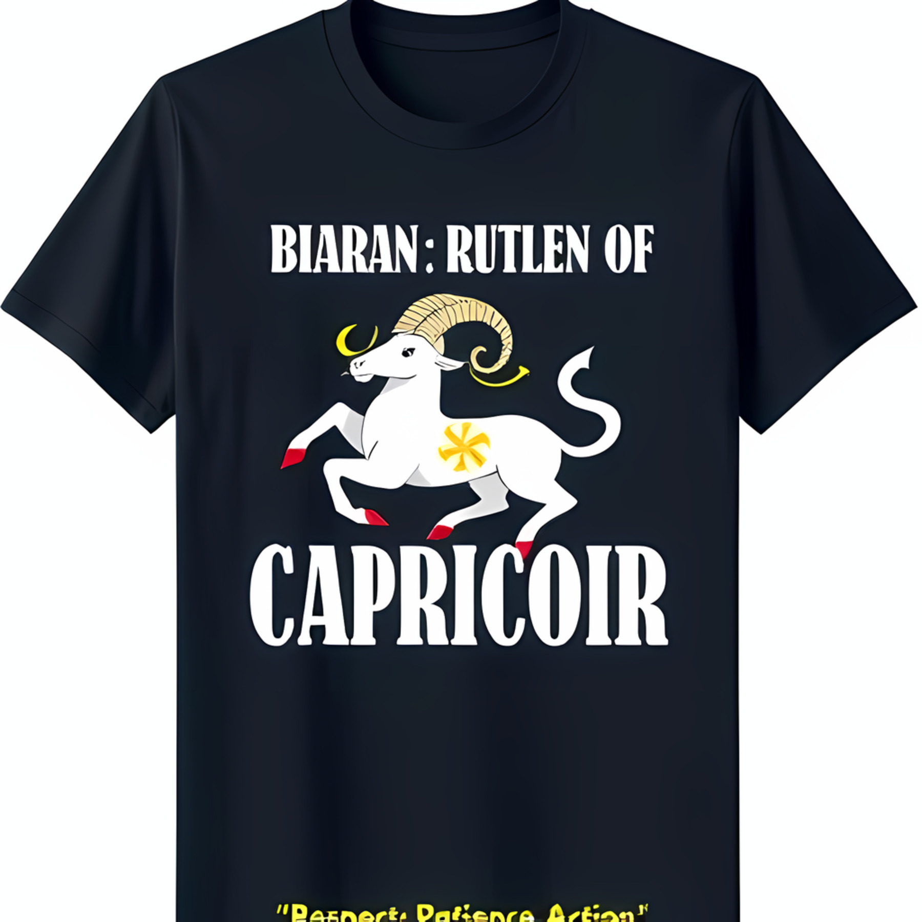 Leaping Goat TShirt with Yellow Horns & Red CAPRICOIR Design