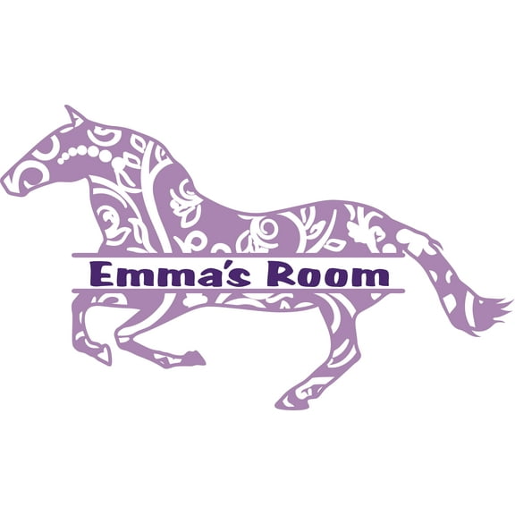 Leaping Horse Horses Flowers Animal Customized Wall Decal - Custom Vinyl Wall Art - Personalized Name - Baby Girls Boys Kids Bedroom Wall Decal Room Decor Wall Stickers Decoration Size (12x20 inch)