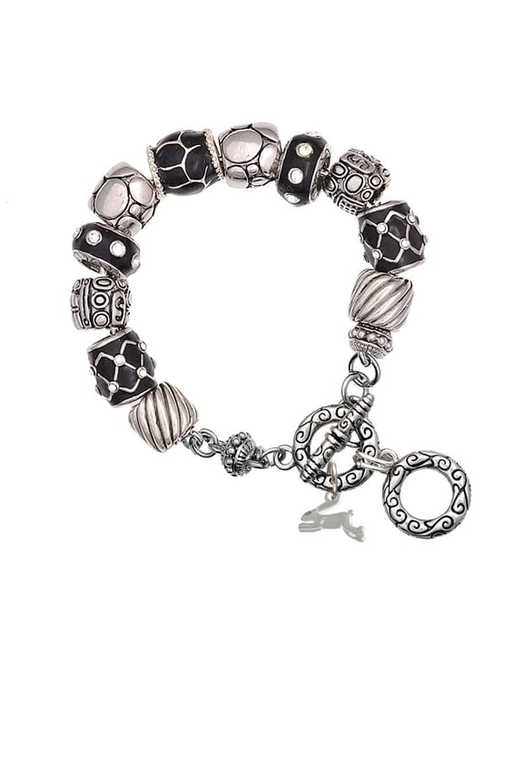 Leaping Rabbit Black Pebble Bead Charm Bracelet
