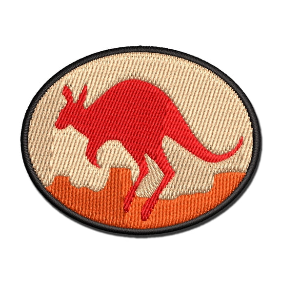 Leaping Red Kangaroo Silhouette Australian Marsupial Applique Multi-Color Embroidered Iron-On Patch - 2.0 Inch Mini