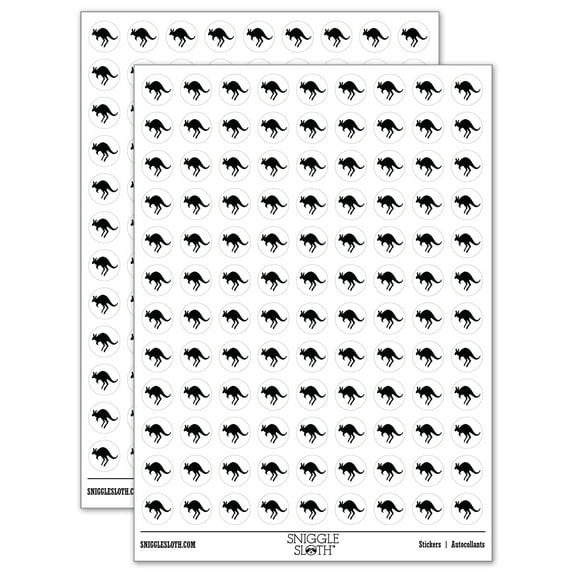 Leaping Red Kangaroo Silhouette Australian Marsupial 200+ Round Stickers - White - Gloss Finish - 0.50" Size