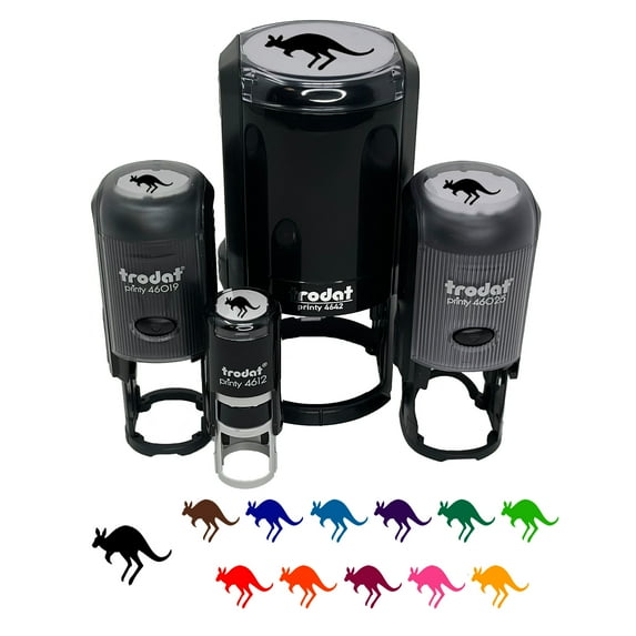 Leaping Red Kangaroo Silhouette Australian Marsupial Self-Inking Rubber Stamp Ink Stamper - Brown Ink - Mini 1/2 Inch
