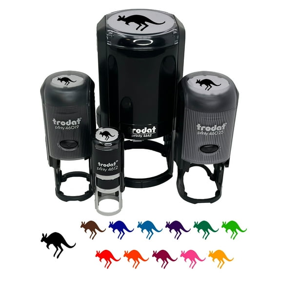 Leaping Red Kangaroo Silhouette Australian Marsupial Self-Inking Rubber Stamp Ink Stamper - Green Ink - Mini 1/2 Inch