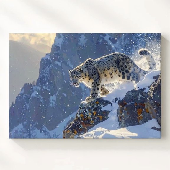 Leaping Snow Leo.Pard Posterwild Arctic Grace In Motion Wall Art Gift Art Home Decor Office Wall Art