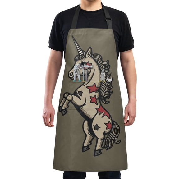 Leaping Unicorn Baby Chef Kitchen Apron with Pockets for Women Waterproof Aprons for Cooking Baking