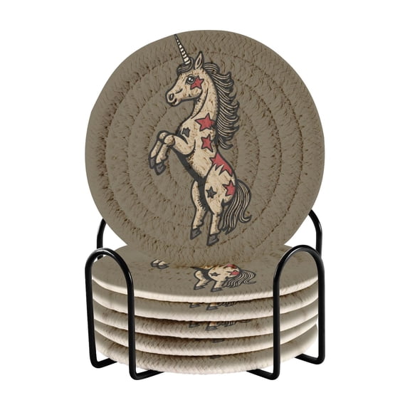 Leaping Unicorn Baby Drink Coasters with Holder Absorbent Coaster for Coffee Table Room Decor 6 Pack