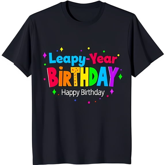 Leapy Year Birthday Black T-Shirt for Colorful Rainbow Design for Celebrating Special Birthdays