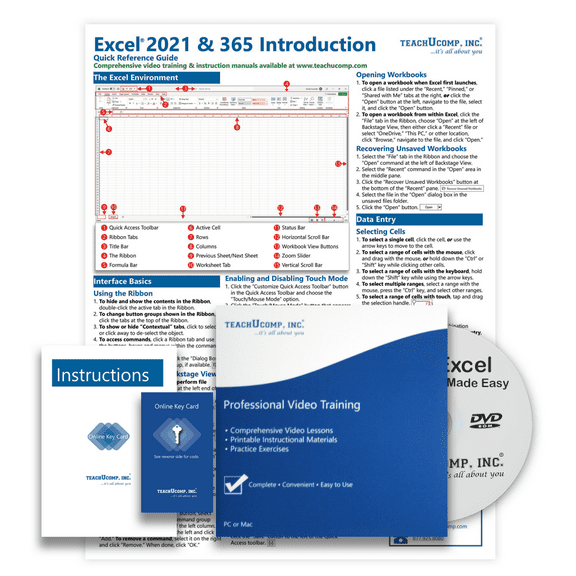 Learn Excel for Microsoft 365 Deluxe Training Tutorial- Video Lessons, PDF Instruction Manual, Quick Reference Software Guide for Windows by TeachUcomp, Inc.