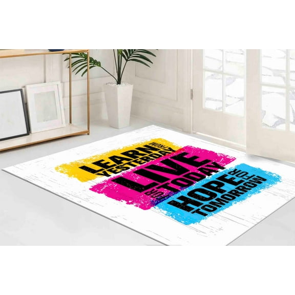 Learn From Yesterday Rug, Lıve For Today Hope For Tomorrow Rug, Quote Rug, Large Rug, Colorful Rug, Personalized Rug, Anti-Slip Carpet, 3.3'x6.5' - 100x200 cm