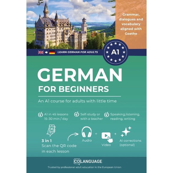 Learn German for Adults Learn German for beginners - An A1 course for adults with little time: Learn German with dialogues, audio, grammar, vide, Book 1, (Paperback)