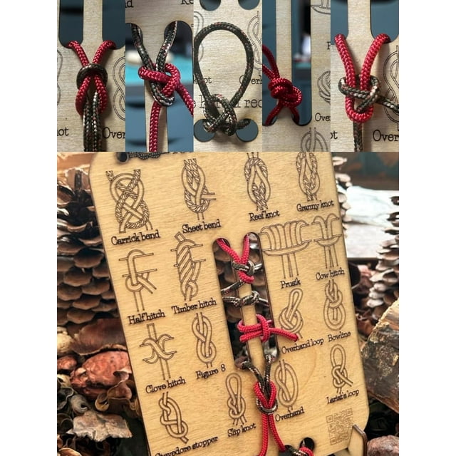 Learn Knot Training Board，Hand-Carved Stylish and Popular 16 Knots Practical Knot Practice Board Set is Perfect for Beginners and Professionals Or Campers, Survivalists and DIY Enthusiasts