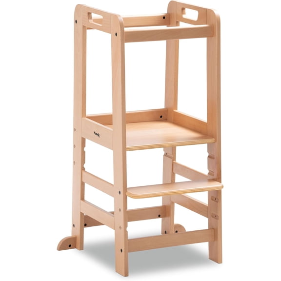 Learn N Explore Montessori Toddler Tower, Adjustable Wooden Kitchen & Bathroom Step Stool Helper for Home Use with Kids Ages 1+, Natural